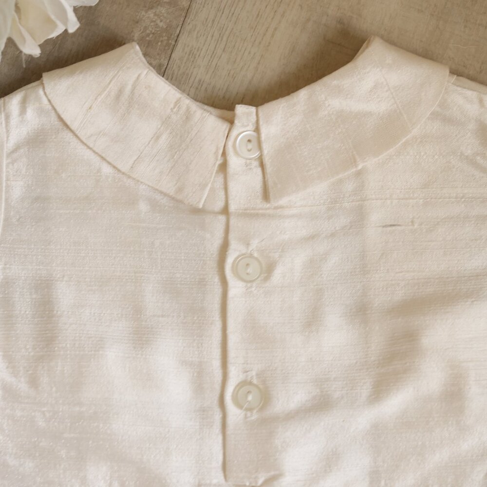 Boy's Ivory Dupioni Silk Special Occasion Romper Bonnet Set Vintage Heirloom NWT - Picture 3 of 7